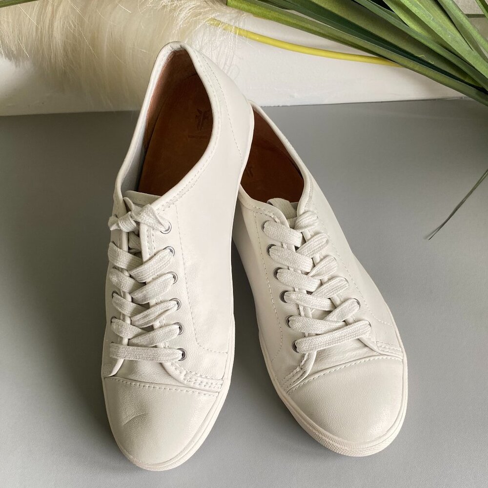 FRYE Women's Leather Mindy Lace Up Ivory Sneakers 9 New - Picture 2 of 11